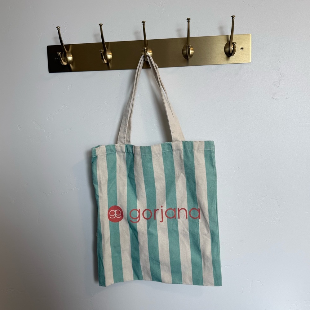 Gorjana Teal and White Striped Tote